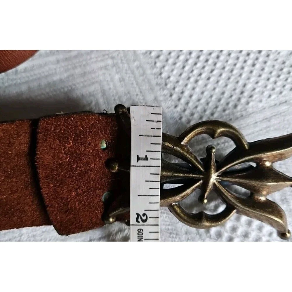 VTG Schaffer Bronze Buckle Brown Leather Belt RARE NWOT SZ S/M